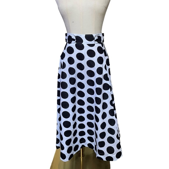 eShakti White Black Polka Dot A-Line Skirt Sz Small​​ - Picture 2 of 9